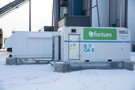 As part of Fortum’s Batcave battery project, the lithium-ion battery storage system was installed in partnership with Fortum’s biomass-powered plant in Järvenpää. Credit: Fortum