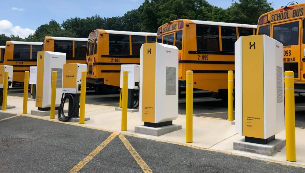 v2g electric school bus highland electric fleets