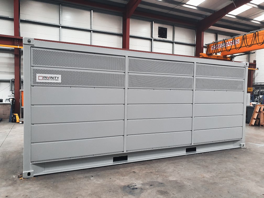 An Invinity Energy Systems VS3 model vanadium redox flow battery (VRFB) of the type which will be used in Horizon Power's project can be seen in the manufacturer's production facility ahead of shipping.
