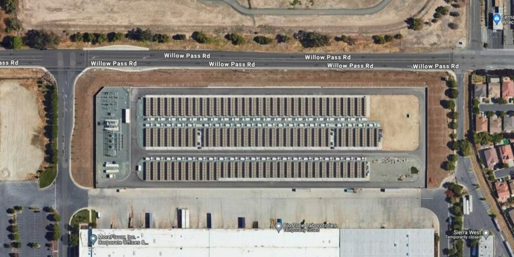 A satellite view from Google Maps of the Diablo energy storage project in Pittsburg, California. Image: Google Maps.