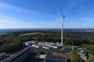 The project in Pfitnzal, Germany, combines wind, solar and a flow battery