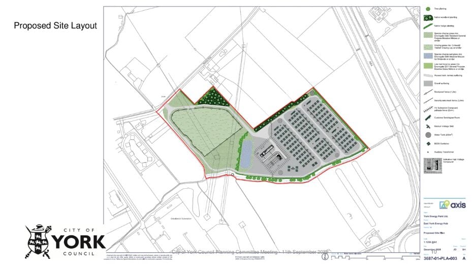 A site layout for an Aukera UK BESS project from planning documents. 