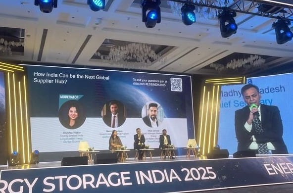 A panel discussion onstage at Energy Storage Summit India 2025.