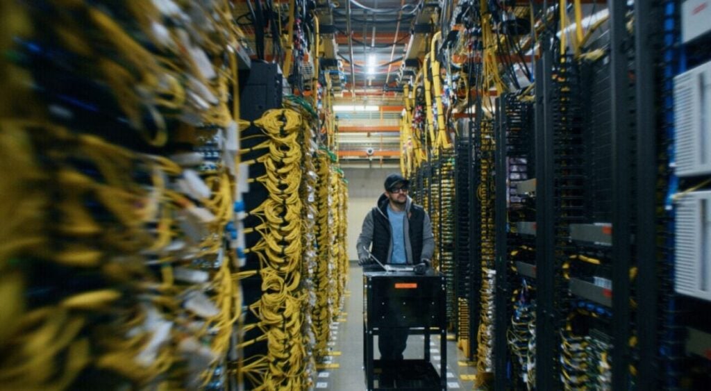 An Amazon employee at one of its data centres, in Oregon, USA. Image: Amazon,.