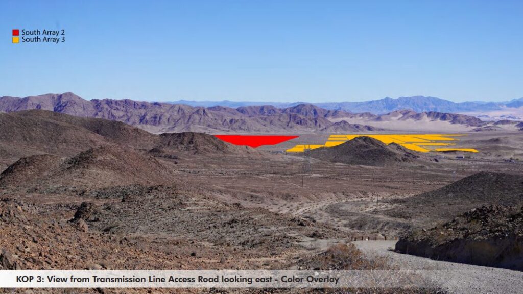 A render of where some of the solar arrays would be from a distance, from one of the CEC's project documents. Image: CEC / SWCA.