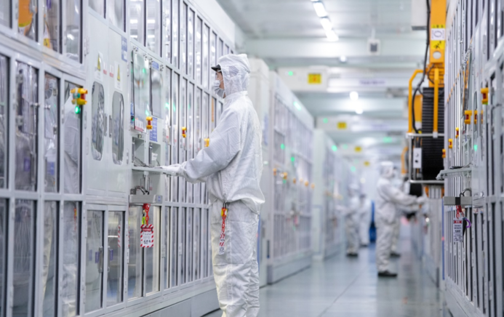 A CATL worker at a manufacturing line. The company is a leader in LFP technology.