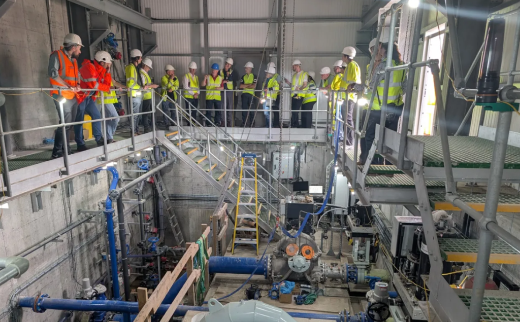 Workers at RheEnergise's UK demonstrator plant.