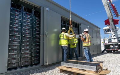 Florida Power & Light's 409MW/900MWh Manatee Energy Storage Center, under construction. Paired with a solar PV plant, the battery storage went online a few months ago. Image: Florida Power & Light.