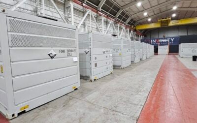 Vanadium flow batteries at Invinity’s Motherwell, UK facility. Image: Invinity Energy Systems.
