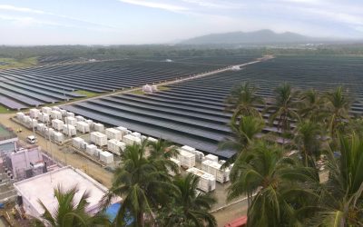 The Philippines’ 
first large-scale 
solar-plus-storage 
hybrid (pictured), 
was commissioned this year. Image: ACEN.