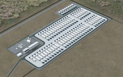 Rendering of how another AGL battery storage facility, at Torrens Island in South Australia, will look when completed. Construction began in November 2021 with Wärtsilä providing BESS technology. Image: AGL.