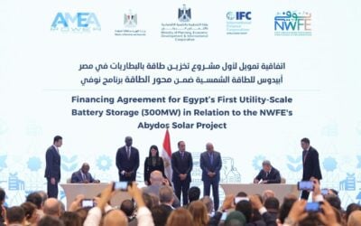 Ceremony for the signing of financing agreements for AMEA Power's BESS addition to the 500MW Abydos Solar Power Project. Image: AMEA Power via LinkedIn