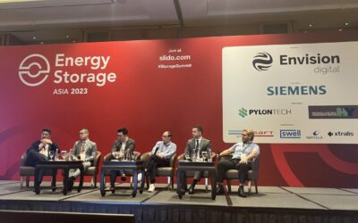 A panel discussion on the first day of Energy Storage Summit Asia 2023 discusses the role of grid-connected energy storage. Image: Andy Colthorpe/Solar Media