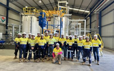 Australian Vanadium and Primero Group team members at the new electrolyte plant in Perth, Western Australia. Image: AVL.