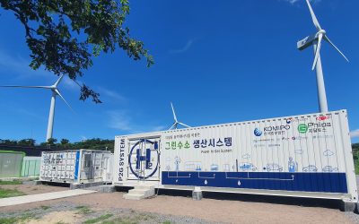 NAS batteries paired with green hydrogen at Sangmyung Wind Farm, South Korea. Image: BASF New Business.