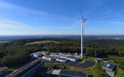 The project in Pfitnzal, Germany, combines wind, solar and a flow battery