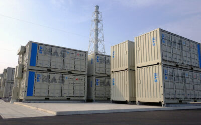 Containerised sodium-sulfur battery storage at a project site in South Korea.