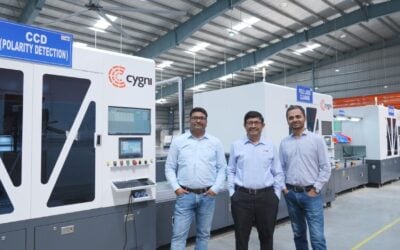 Cygni Energy CEO and founder Venkat Rajaraman (centre) at the new factory. Image: Cygni Energy via X