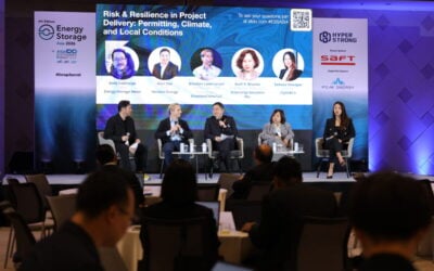 Panellists (L-R) Brendan Larson (AbsoluteClimo), Alan Yau (Verdant Energy), Ruth Briones (Greenergy) and Samata Masagee (Clyde & Co) with moderator Andy Colthorpe (far left). Image: Solar Media