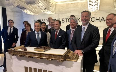 ESS Inc executives and staff ring the NYSE opening bell in October. ESS Inc and Stem were among several energy storage companies that publicly listed this year and last year. Image: ESS Inc via Twitter.