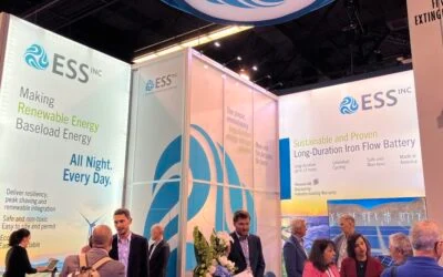 ESS Inc. expo stand at the 2022 RE+ trade show. Image: Andy Colthorpe / Solar Media
