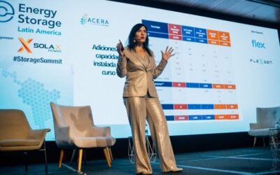 ACERA executive director Ana Lía Rojas delivering a keynote address at Energy Storage Summit Latin America 2025 in Santiago, Chile. Image: Solar Media