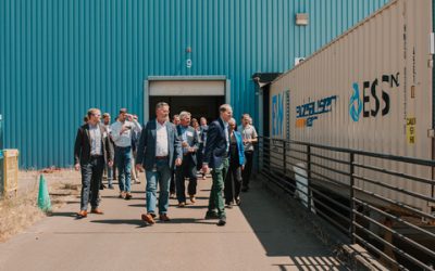 Dignitaries including US Secretary of Energy Jennifer Granholm touring flow battery manufacturer ESS Inc's Oregon factory premises a few days ago. The ITC could close the economic gap between lithium-ion and flow batteries, Morten Lund says. Image: Business Wire.