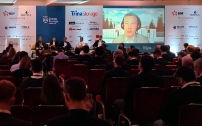 Representatives of NHOA, Solar Energy UK, Fluence and Trina Storage in the supply chain discussion panel, chaired by Robin Redfern of consultancy Everoze. Image: Solar Media Events via Twitter.