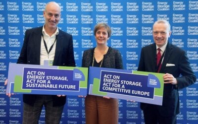 Patrick Clerens, secretary general of EASE, Walburga Hemetsberger, CEO of SolarPower Europe and WindEurope CEO Giles Dickson lanching the call for an Action Plan, 15 October 2024. Image: Energy Storage Coalition