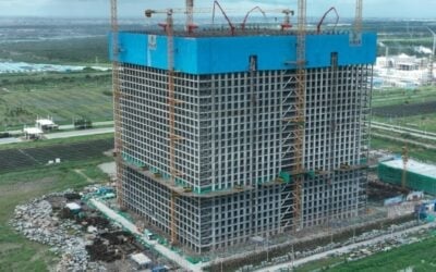 Energy Vault's current design iteration of the kinetic storage system, as seen under construction in Rudong, China. Image: Energy Vault