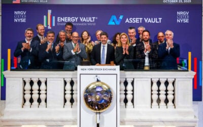 Energy Vault marked the October launch of its Asset Vault subsidiary with a bell ringing to open markets at the New York Stock Exchange. Image: NYSE