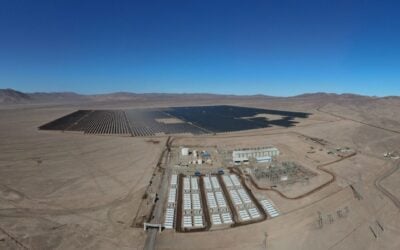Aerial view of a BESS project in Chile from Engie that is co-located with a solar plant
