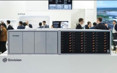 Model of Envision EN 8 Pro 8MWh system at the company's exhibition stand. Image: Envision via LinkedIn