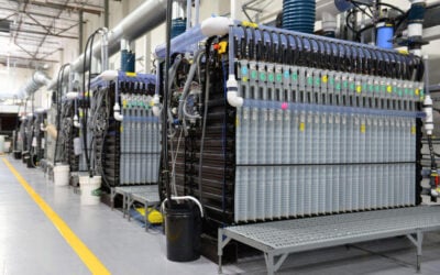 Form Energy iron-air battery modules set up for testing at the company's facility in Berkeley, California. Image: Form Energy.