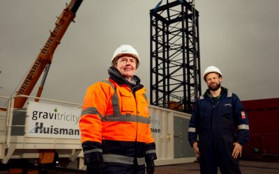 Gravitricity's first commercial-scale demonstrator project in Scotland (pictured) is above ground, but the company plans to site storage facilities in mine shafts. Image: Gravitricity.