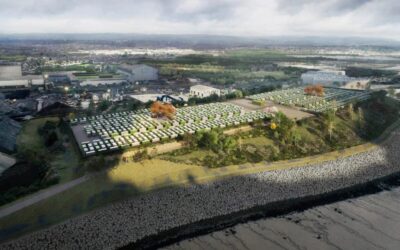 Computer-generated image of how the 1GW BESS and data centre complex in Tremorfa, Cardiff, Wales. Image: GJP