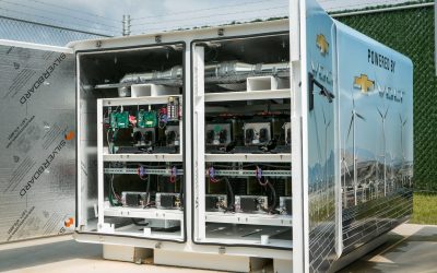 Used Chevrolet EV batteries provide stationary energy storage at a GM Enterprise Data Center. Image: John F. Martin for General Motors.