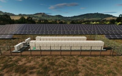 A render of the solar PV plant and BESS unit