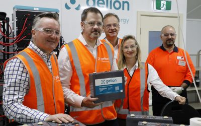 Australian energy minister Chris Bowen (left) visiting battery storage manufacturer Gelion's premises. Image: Gelion.