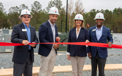 Georgia Power senior VP and senior production officer, Rick Anderson, cuts the irbbon on the utility's first 65MW BESS project in 2024 alongside Kim Greene, president and CEO of Georgia Power (second from right), with Georgia Public Service Commissioners Tim Echols (left) and Fitz Johnson. Image: Georgia Power