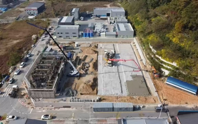Aerial shot of H2's factory under construction. Image: Shin Han via LinkedIn.