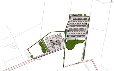 A proposed site layout of the BESS project, showing the BESS containers on the right, connecting to the substation on the left. Image: Recurrent Energy / Windel Energy.
