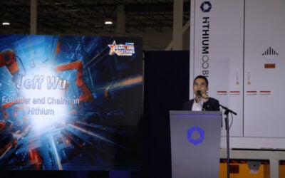 Hithium founder and president Jeff Wu speaks at the Mesquite factory's inauguration. Image: Hithium.