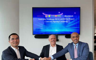Hithium and Lightsource bp executives at the signing ceremony for the Woolonga Stage 1 project deal. Image: Hithium