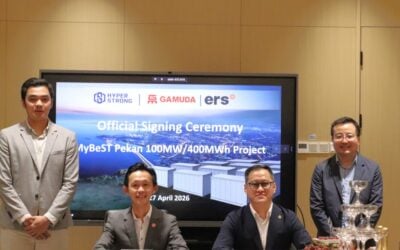 The contract signing ceremony. The Pekan BESS is one of four projects totalling 1,600MWh selected through the MyBeST solicitation. Image: HyperStrong.