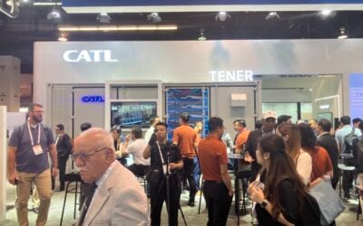 CATL's exhibition stand at RE+ 2024 in California, US. Image: Andy Colthorpe / Solar Media