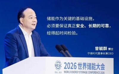 Robin Zeng addressed the World Energy Storage Conference in Ningde, China, last week. Image: CATL.