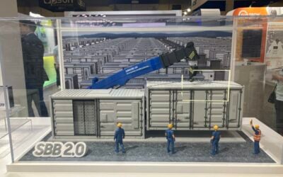 Scale model of Samsung SDI's SBB 2.0 BESS at the September RE+ show in Las Vegas. Image: Andy Colthorpe / Solar Media.