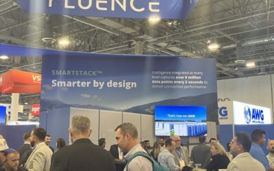 Fluence's exhibition stand promotes SmartStack at the 2025 RE+ trade show in Las Vegas. Image: Andy Colthorpe / Solar Media
