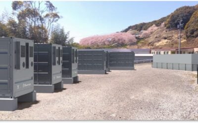 Rendering of the completed plant. PowerX's logo can be faintly seen on the BESS enclosures. Image: Ibeet Co.